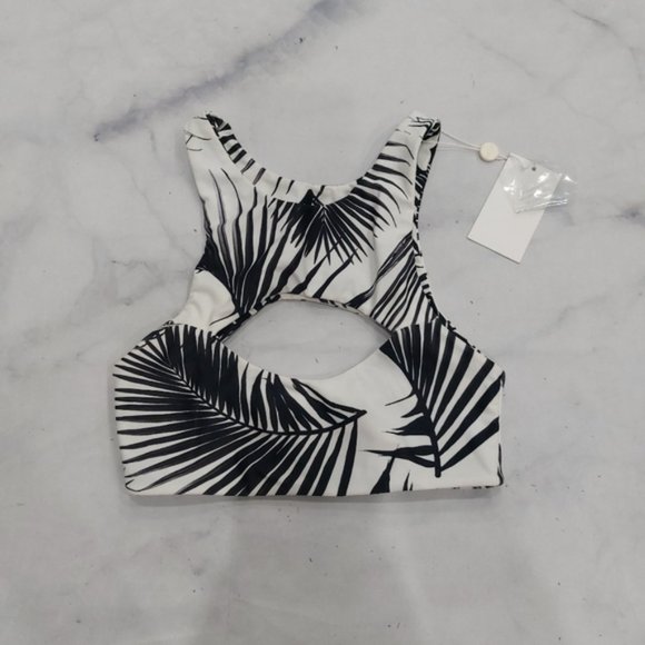 Mikoh Swim MARRAKESH Cut Out Crop Bikini Top Palm Leaf Tropical - Picture 1 of 5